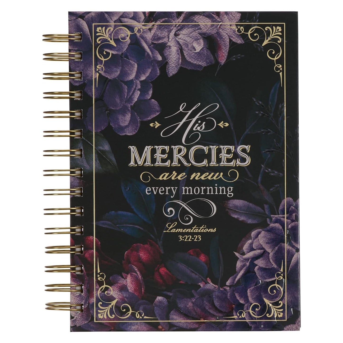 Christian Art Gifts Journal w/Scripture for Women His Mercies Are New Lamentations 3: 22-23 Bible Verse Purple Roses 192 Ruled Pages, Large Hardcover Notebook, Wire Bound
