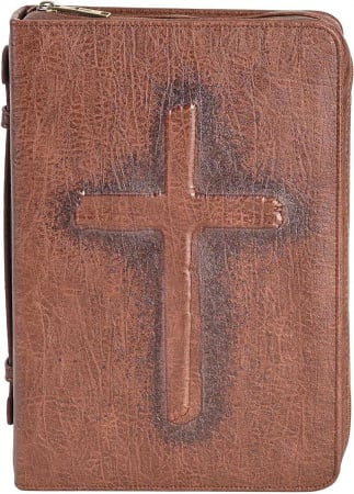 Bible Cover: Vintage Cross (Brown, Large)