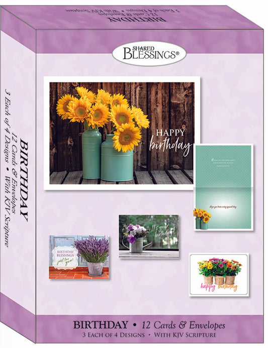 Birthday - Flowers in a Vase - Assorted Birthday Cards, Box of 12