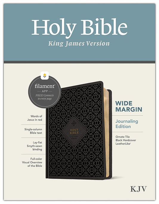KJV Wide Margin Bible, Filament Enabled, Soft imitation leather over hardcover, Ornate Tile, Black