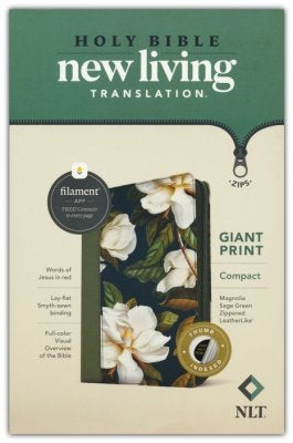 NLT Compact Bible, Filament-Enabled Edition, Giant Print--soft leather-look, magnolia sage green (indexed) with zipper