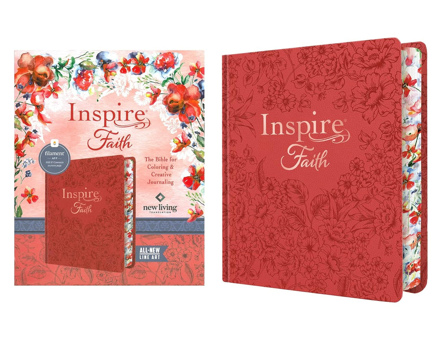 NLT Inspire FAITH Bible, Filament Enabled Edition, Hardcover LeatherLike, Coral Blooms