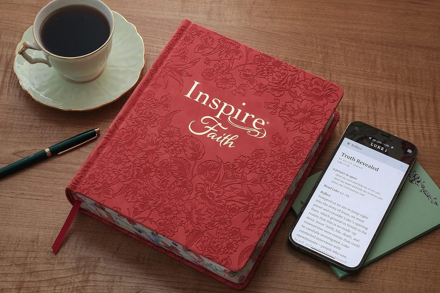 NLT Inspire FAITH Bible, Filament Enabled Edition, Hardcover LeatherLike, Coral Blooms