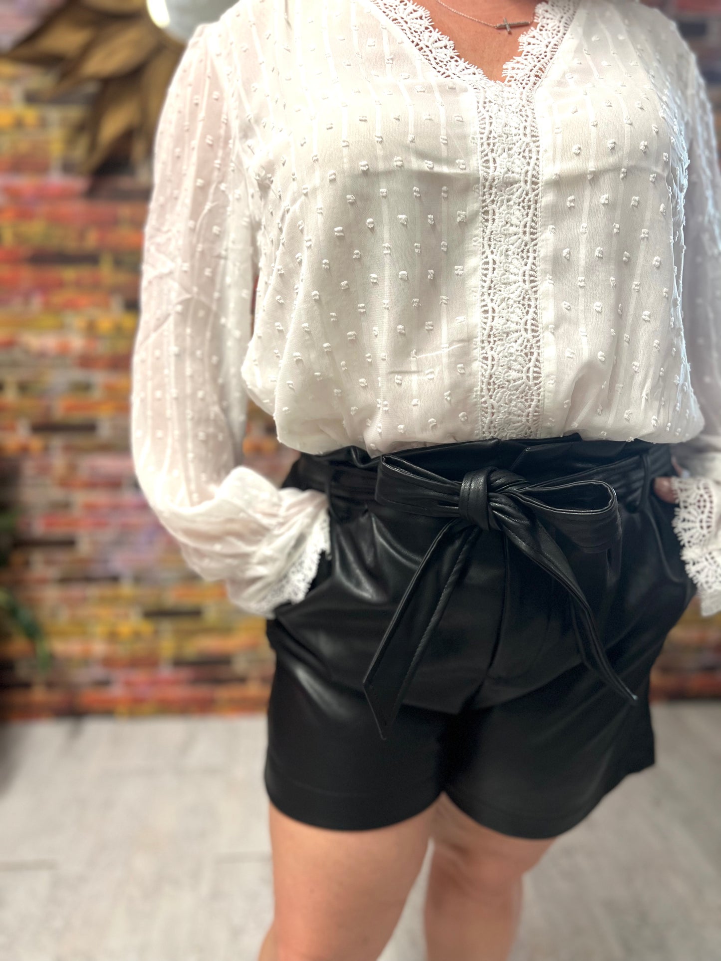 Black Leather paper bag shorts