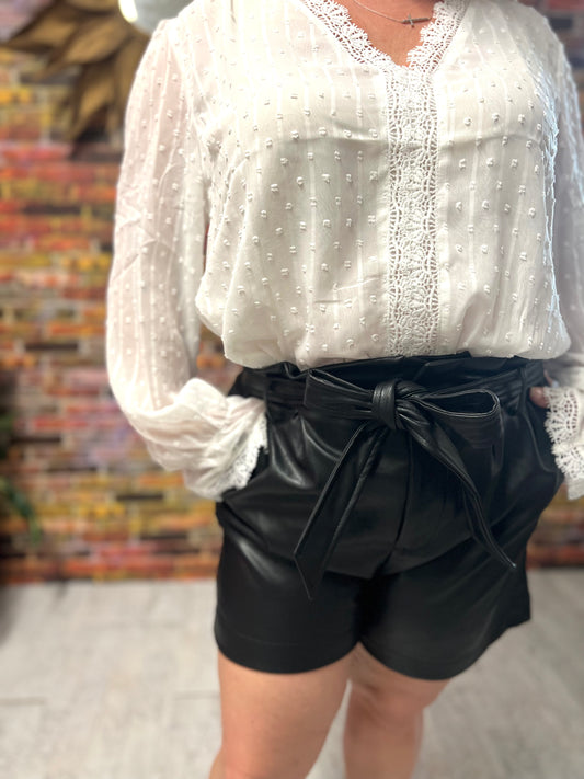 Black Leather paper bag shorts