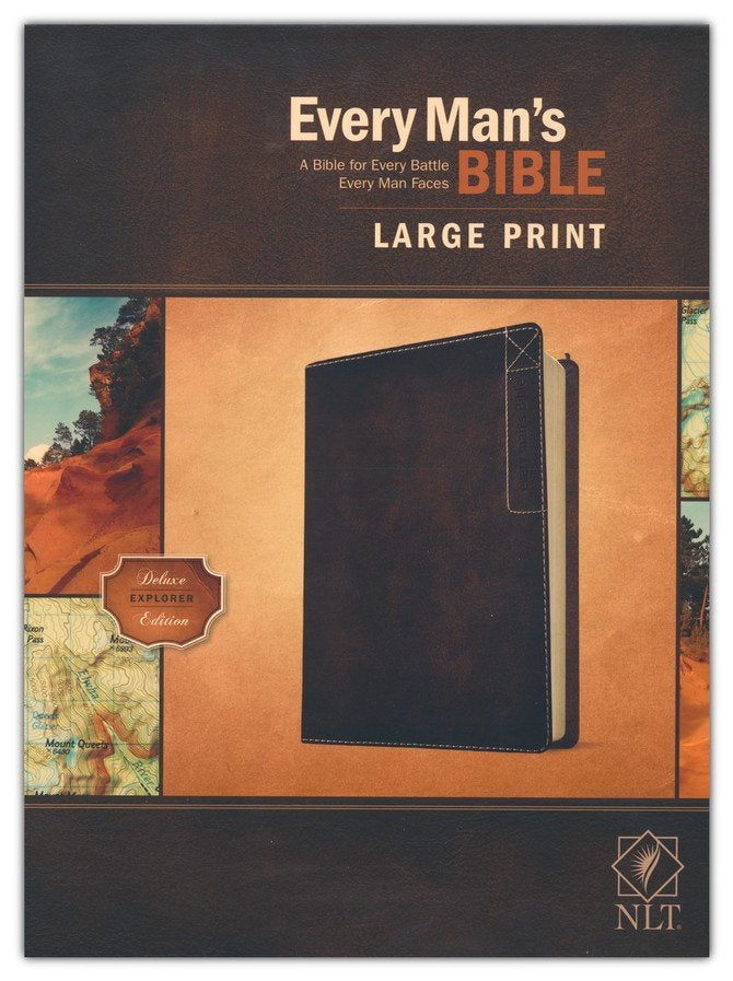 NLT Every Man's Large-Print Bible, Deluxe Explorer Edition--soft leather-look, rustic brown