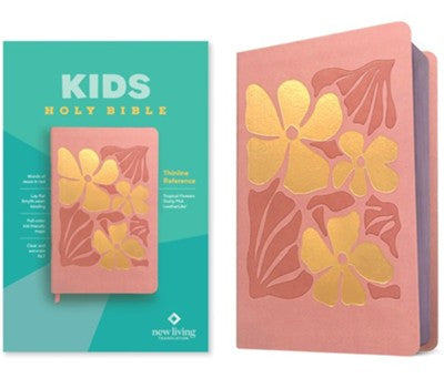 NLT Kid's Thinline Reference Bible--soft leather-look, tropical flowers pink