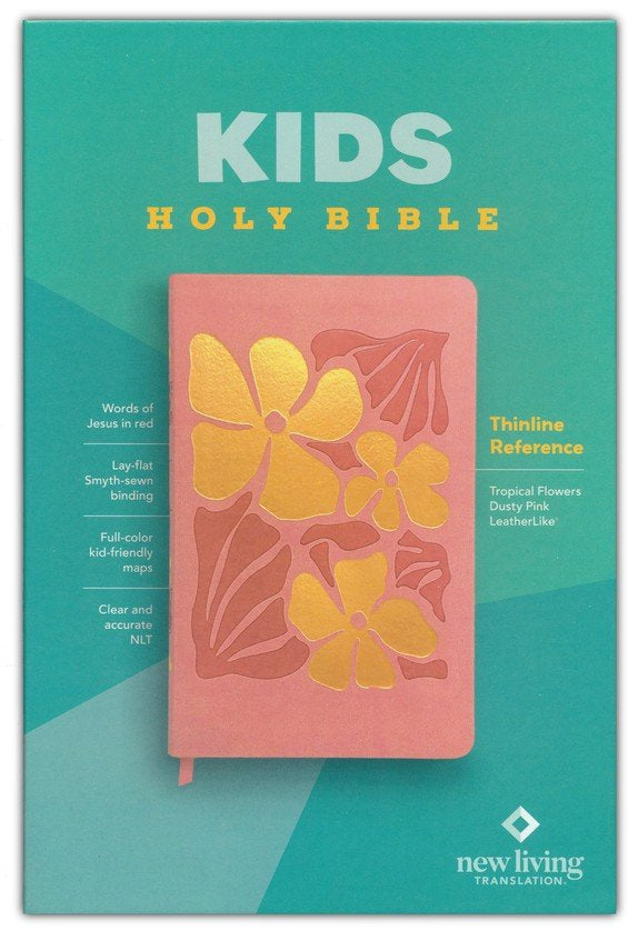 NLT Kid's Thinline Reference Bible--soft leather-look, tropical flowers pink