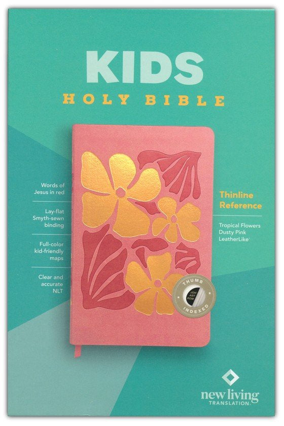 NLT Kid's Thinline Reference Bible--soft leather-look, tropical flowers pink (indexed)