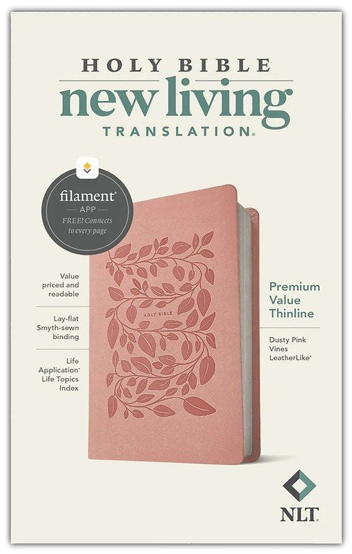 NLT Premium Value Thinline Bible, Filament-Enabled--soft leather-look, dusty pink vines