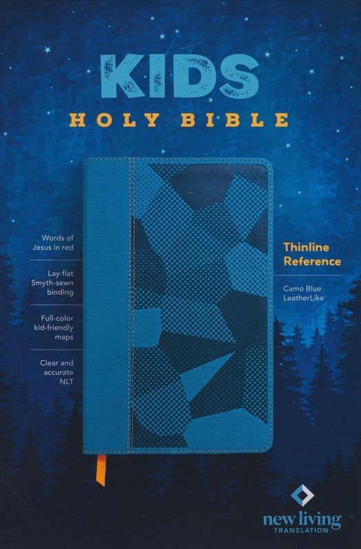 NLT Kid's Thinline Reference Bible--soft leather-look, camo blue