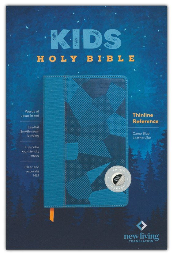 NLT Kid's Thinline Reference Bible--soft leather-look, camo blue (indexed