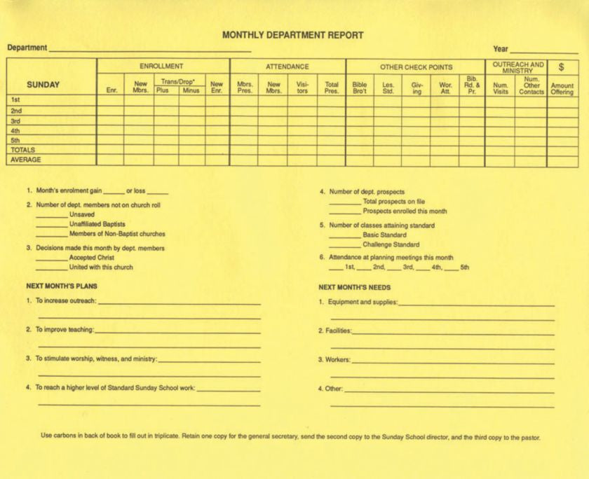 Department Triplicate Report Book: Form 180-S