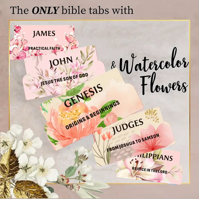 Watercolors and Flowers Bible Index Tabs with Large Print