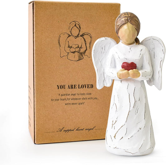 Guardian Angel Statue, Healing Angel Figurines for Women, Resin Angel Statue Holding a Heart for Thanksgiving Christmas Home Decor Ornament Memorial Gifts
