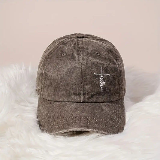 Faith Embroidered Washed Baseball Cap