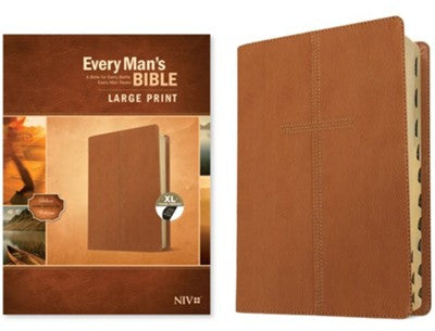 Every Man's Bible NIV, Large Print (LeatherLike, Cross Saddle Tan, Indexed), LeatherLike, Cross Saddle Tan, With thumb index