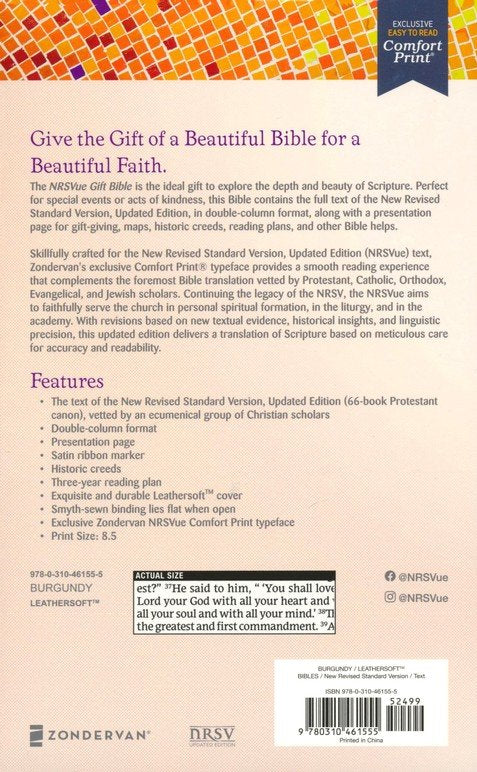 NRSVue, Gift Bible, Leathersoft, Burgundy, Comfort Print