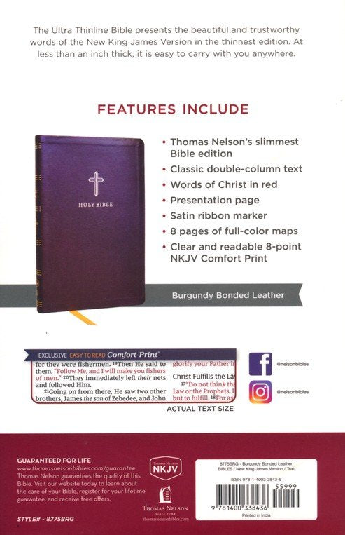 NKJV Ultra Thinline Bible, Comfort Print--bonded Leather, burgundy