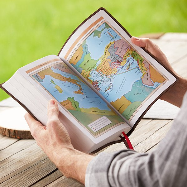 NKJV, Giant Print Center-Column Reference Bible, Verse Art Cover Collection, Genuine Leather, Brown, Thumb Indexed, Red Letter, Comfort Print