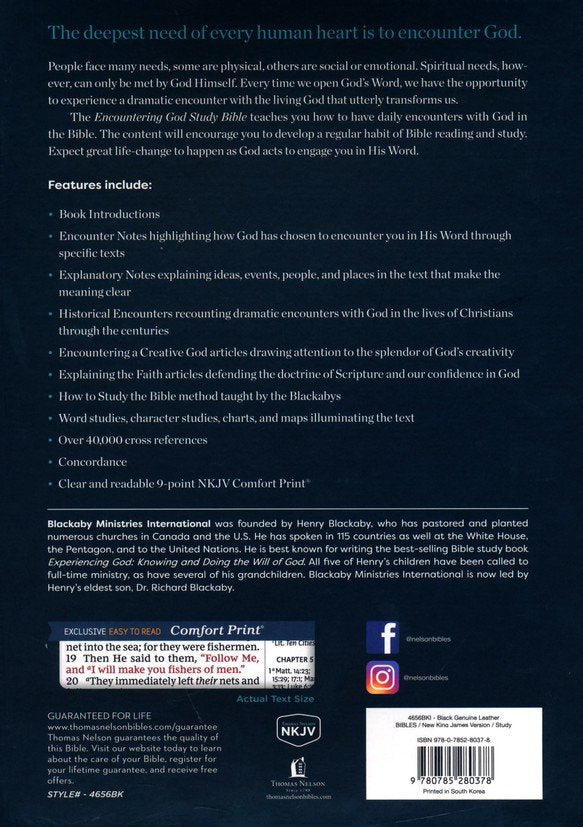 NKJV Encountering God Study Bible, Comfort Print--genuine leather, black (indexed)