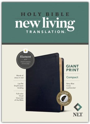 NLT Compact Giant Print Bible, Filament Enabled Edition (Red Letter, LeatherLike, Navy Blue Cross, Indexed)