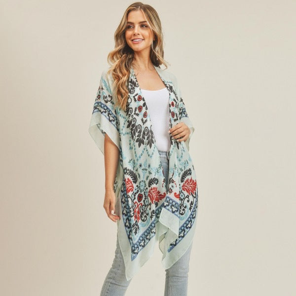 Women's Lightweight Damask Print Kimono