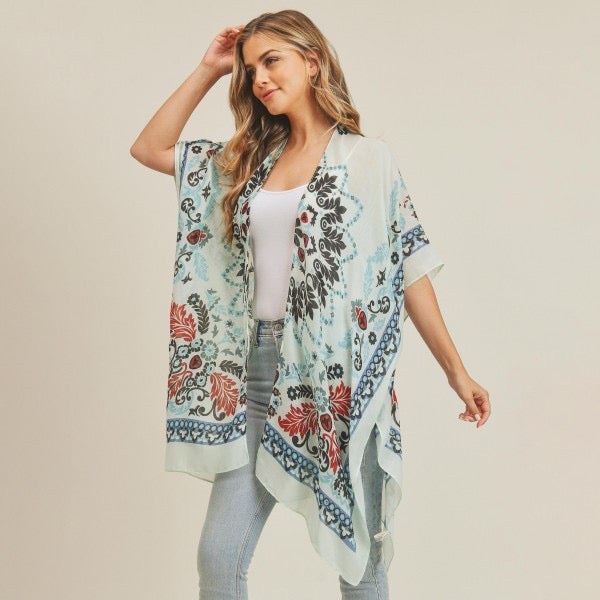 Women's Lightweight Damask Print Kimono