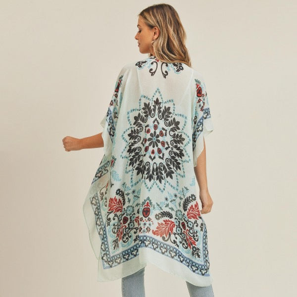 Women's Lightweight Damask Print Kimono