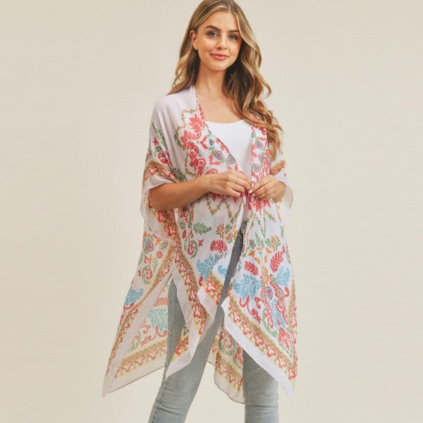 Women's Lightweight Damask Print Kimono.