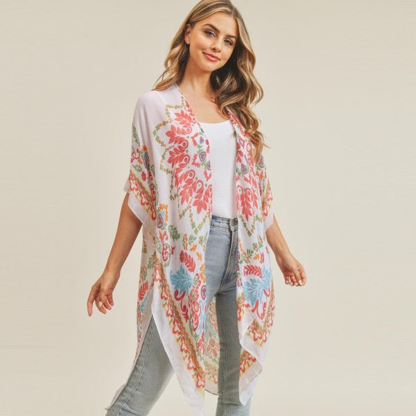 Women's Lightweight Damask Print Kimono.