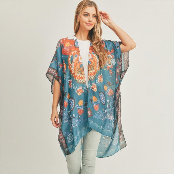 Women's Lightweight Damask Print Kimono.