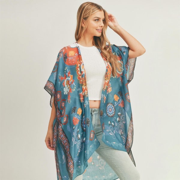 Women's Lightweight Damask Print Kimono.