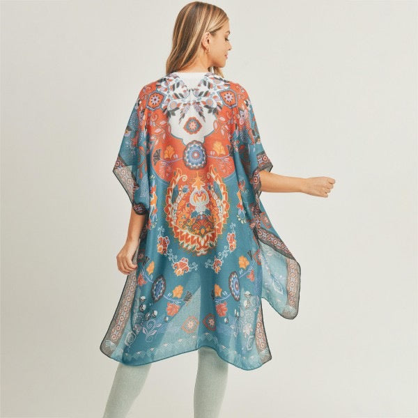 Women's Lightweight Damask Print Kimono.