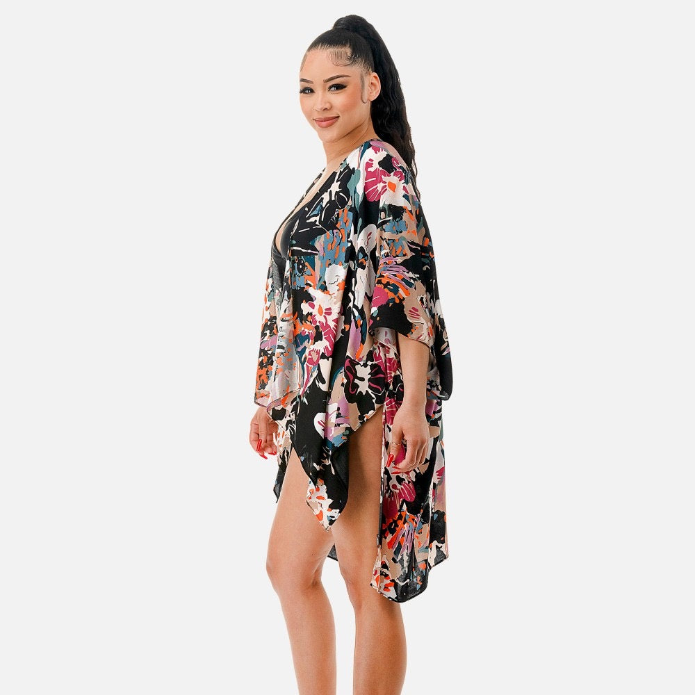 Abstract Paint Splatter Print Kimono