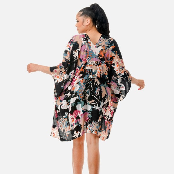 Abstract Paint Splatter Print Kimono