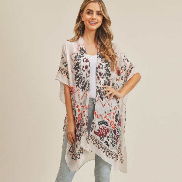 Women's Lightweight Damask Print Kimono