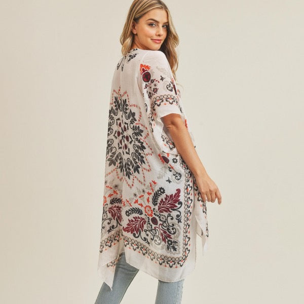 Women's Lightweight Damask Print Kimono