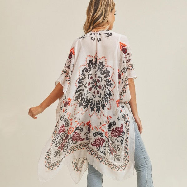 Women's Lightweight Damask Print Kimono