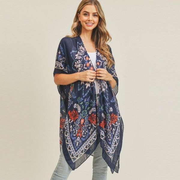 Women's Lightweight Damask Print Kimono.