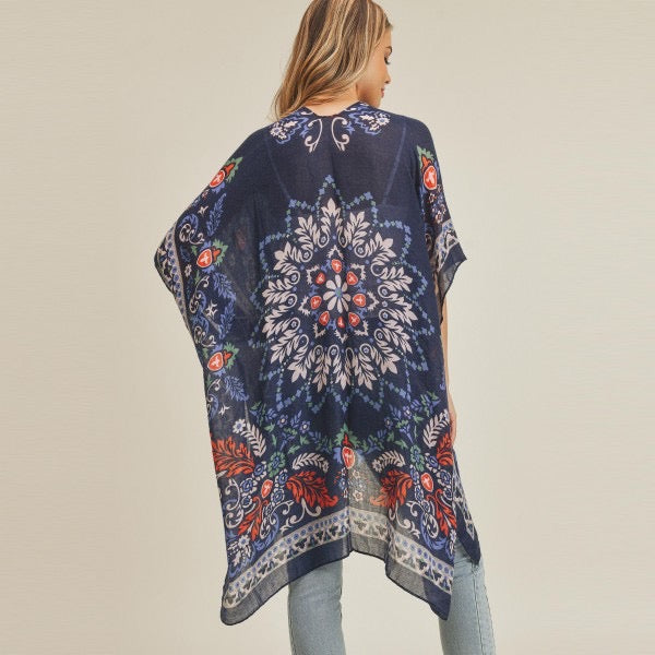 Women's Lightweight Damask Print Kimono.