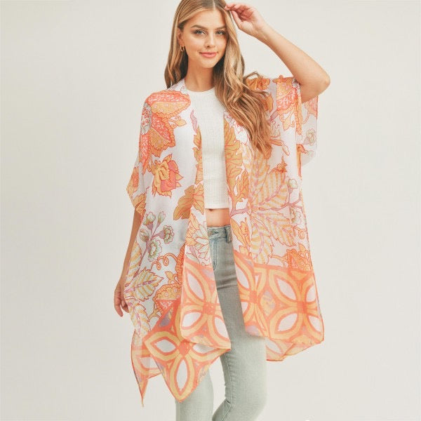 Women's Lightweight Damask Print Kimono.