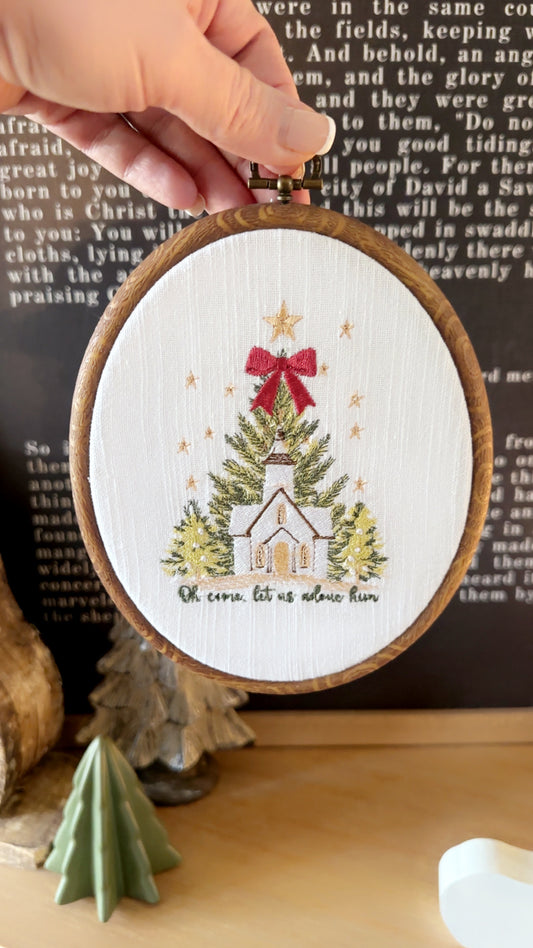 This Little Light Of Mine Designs- Embroidered framed church - large size 7x6” - 25.00