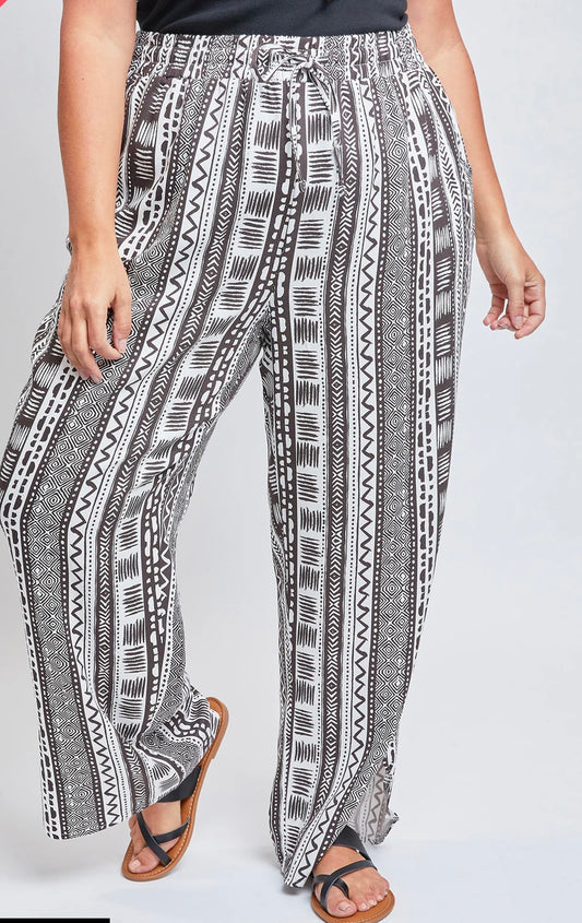 MISSY PLUS SIZE LINEN ELASTIC WAIST PANT WITH SLIT HEM