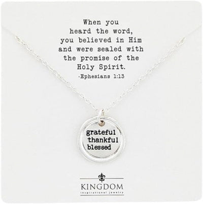 Pendant Necklace: Grateful, Thankful, Blessed (20in chain