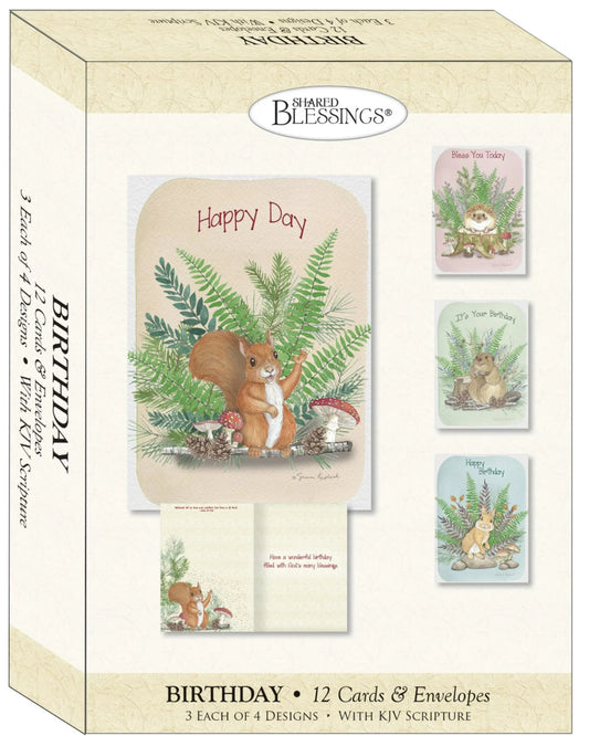 Woodland Critters Birthday Cards, Box of 12, KJV