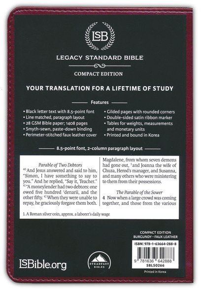 Legacy Standard Bible, Compact Edition--soft leather-like, burgundy