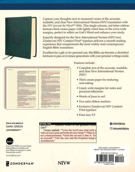 NIV Journal the Word Bible, Comfort Print--soft leather-look, green