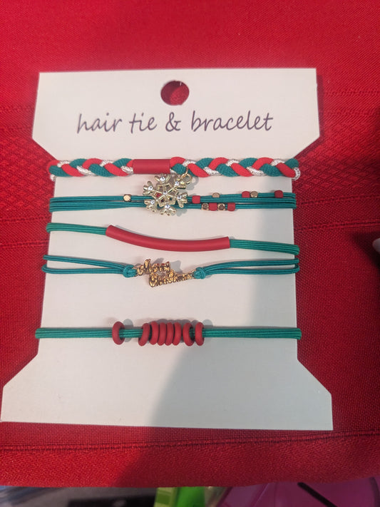 Christmas Hair Tie and Bracelet Set