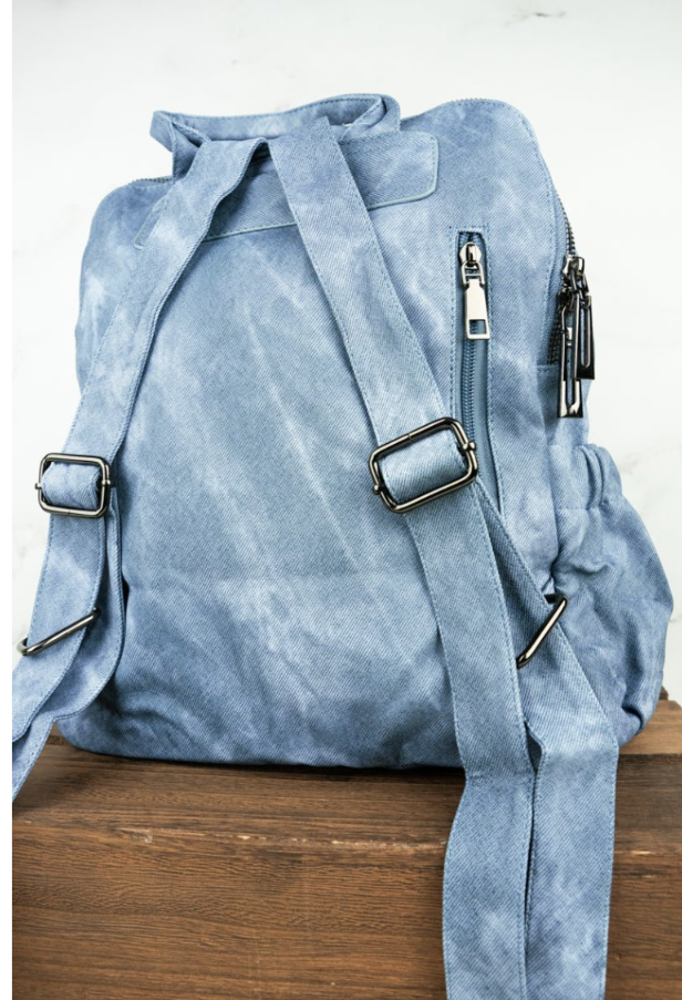 CHARMED LIFE DENIM BLUE FAUX LEATHER BACKPACK TOTE